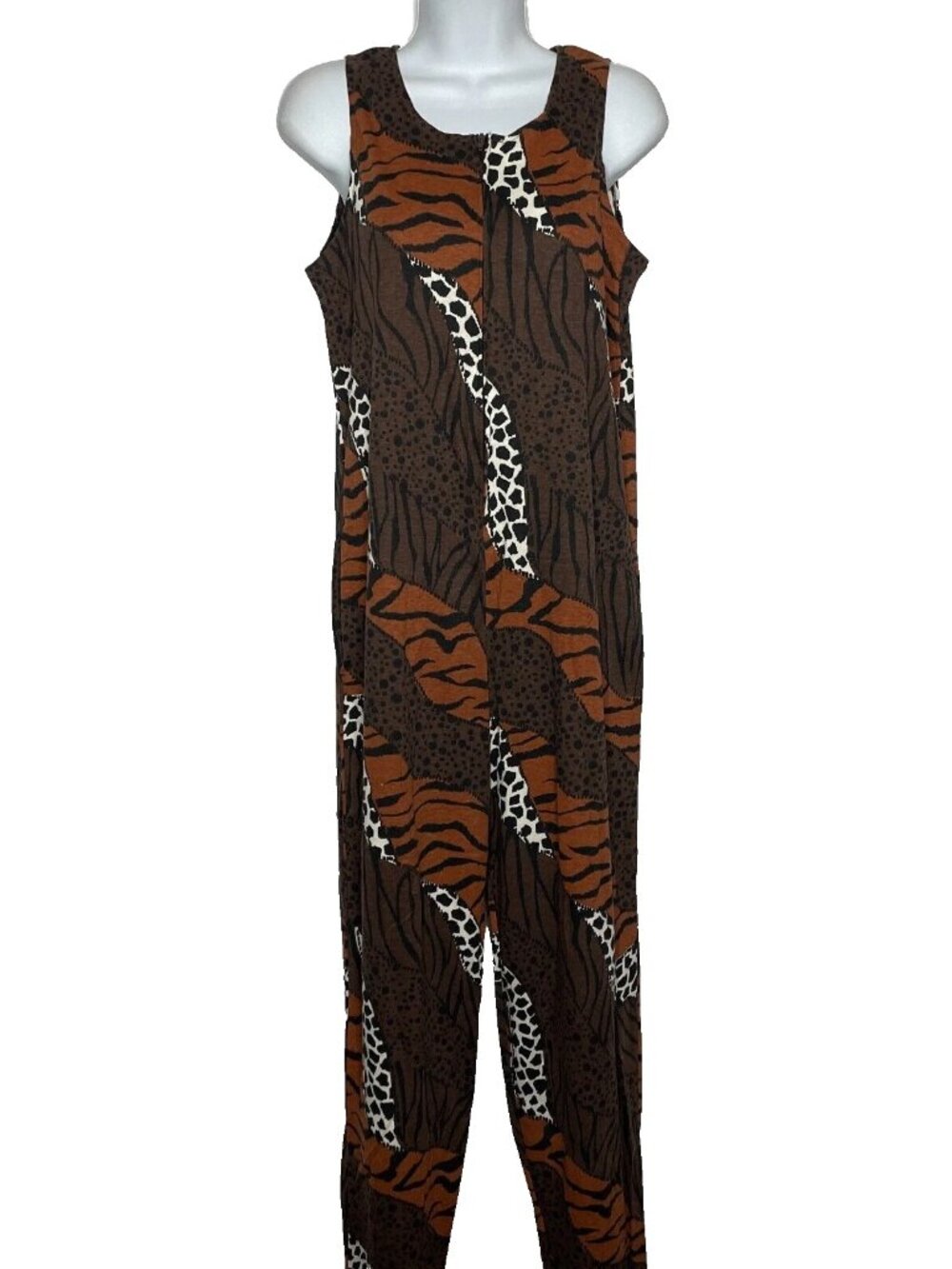 Vintage 80s Pants To Go Zip Unitard Jumpsuit Size S/M Animal Print Patchwork